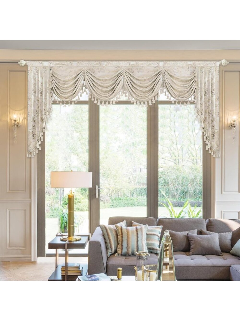 Elegant European Waterfall Valances for Living Room, 110 Inch, Chic Home Decor